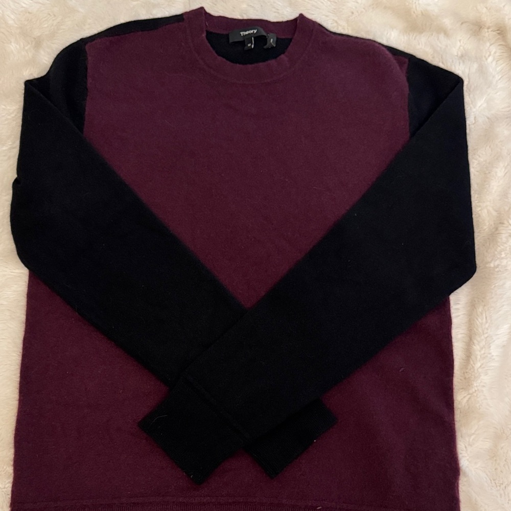 Theory Men's Casmere Maroon and Black Crewneck Sweater